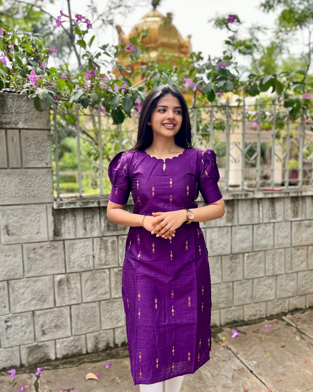 Purple Cotton Kurti with Puff Sleeve (Buy 1 Get 1 Free)