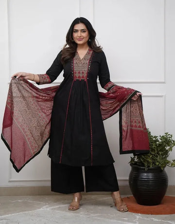 Ruhi Black Ajrakh Patch Aline Set (Buy 1 Get 1 Free)