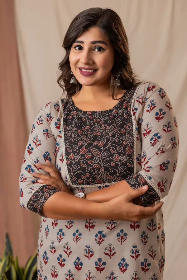 Ruhi white Ajrakh Patch Aline best combo pack Set (Buy 1 Get 1 Free)