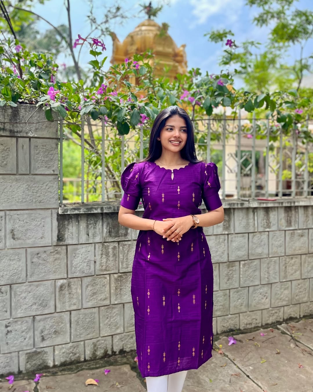 Purple Cotton Kurti with Puff Sleeve (Buy 1 Get 1 Free)