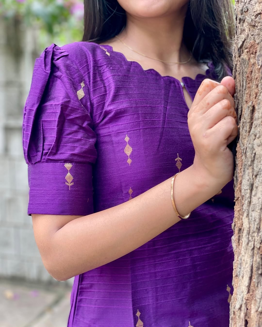 Purple Cotton Kurti with Puff Sleeve (Buy 1 Get 1 Free)