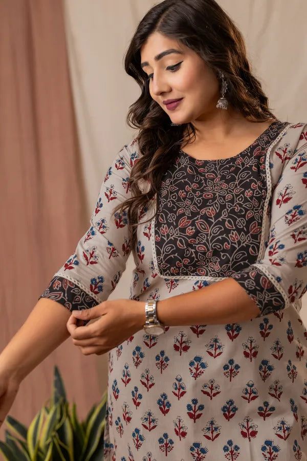 Ruhi white Ajrakh Patch Aline best combo pack Set (Buy 1 Get 1 Free)