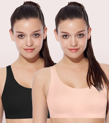 Enamor Low Impact Women's Cotton Everyday Sports Bra - All Day Comfort, Non Padded, Wirefree, High Coverage - SB06 (Pearl-Black)