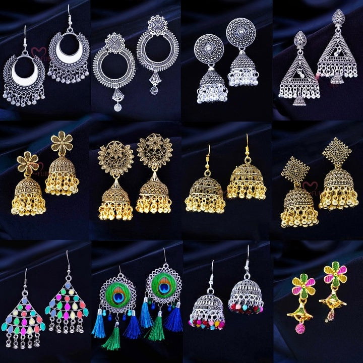 Shahi Combo of 12 Designer Jhumkas with Sandesh Patra(Scroller) and 2 Free Gifts