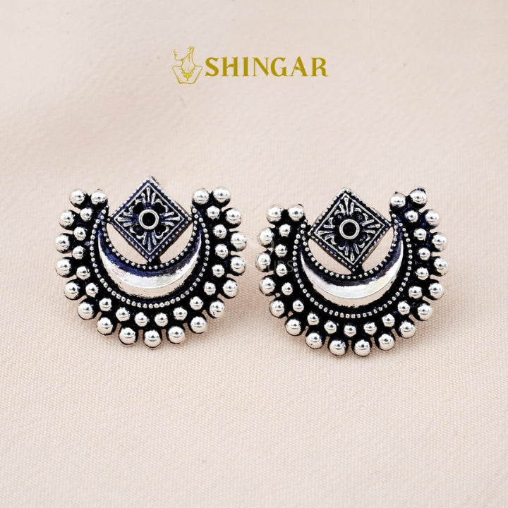 Set Of 12 Oxidized Designer Stud Earrings With Folding Jewelry Box