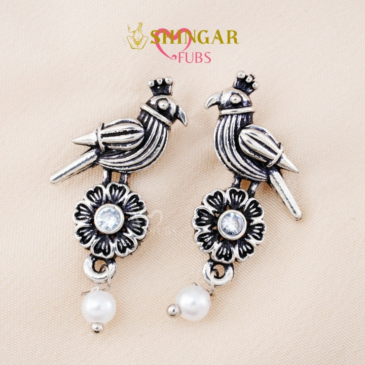 Set Of 12 Oxidized Designer Stud Earrings With Folding Jewelry Box