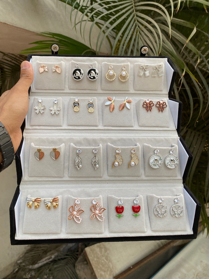 pretty 16 pairs studs Daily wear earrings box ✨🎀