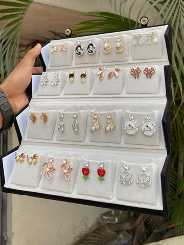 pretty 16 pairs studs Daily wear earrings box ✨🎀