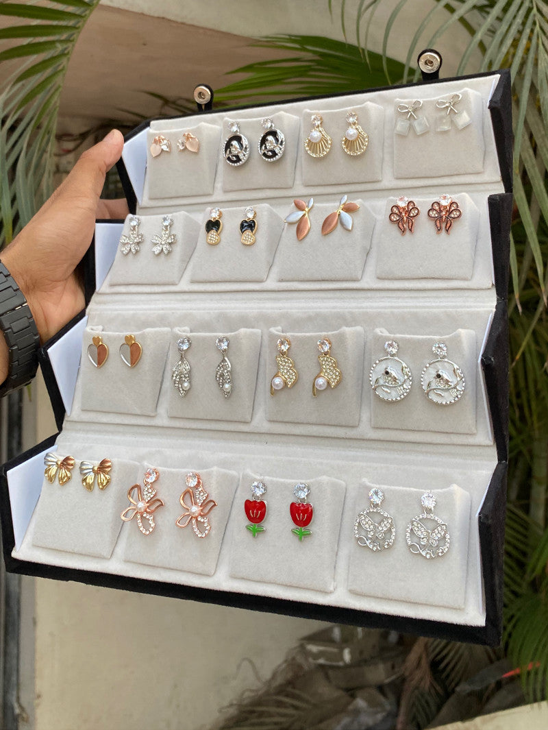 pretty 16 pairs studs Daily wear earrings box ✨🎀