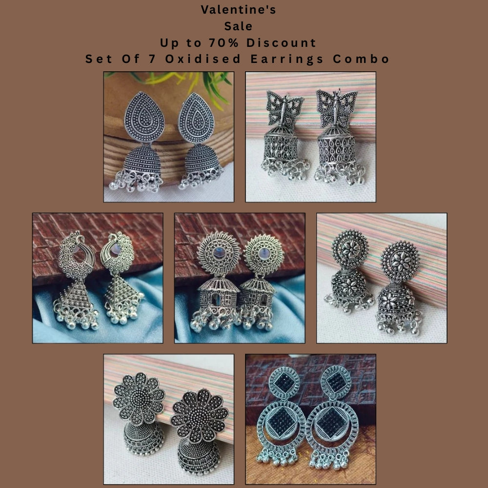 Set Of 7 Oxidised Earrings Combo
