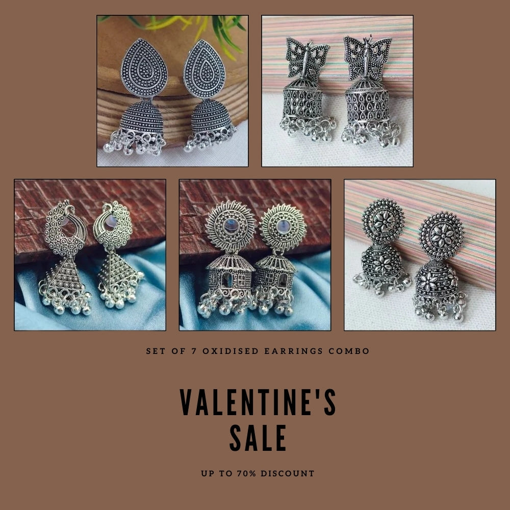 Set Of 7 Oxidised Earrings Combo
