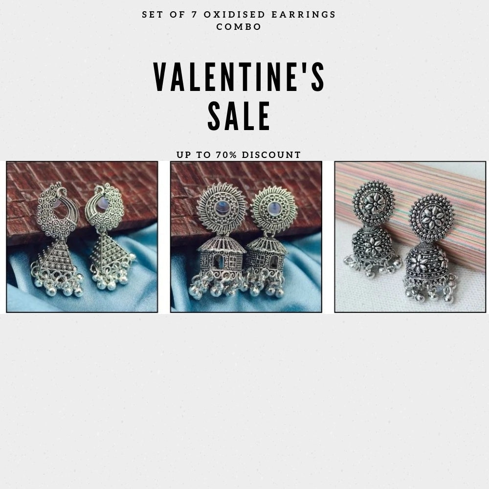 Set Of 7 Oxidised Earrings Combo
