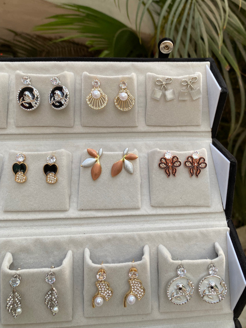 pretty 16 pairs studs Daily wear earrings box ✨🎀