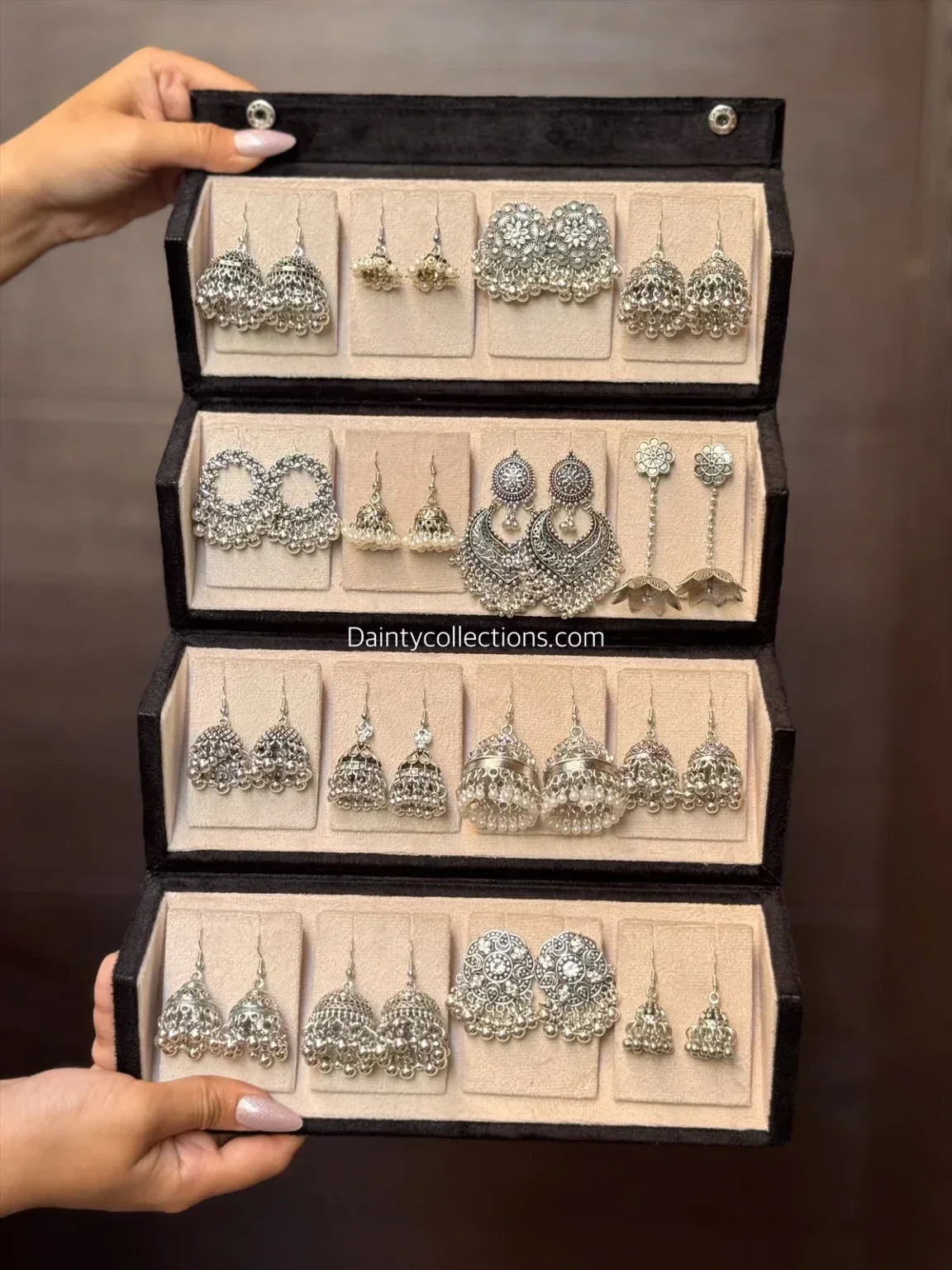 Jhumka box with 16 silver jhumkas