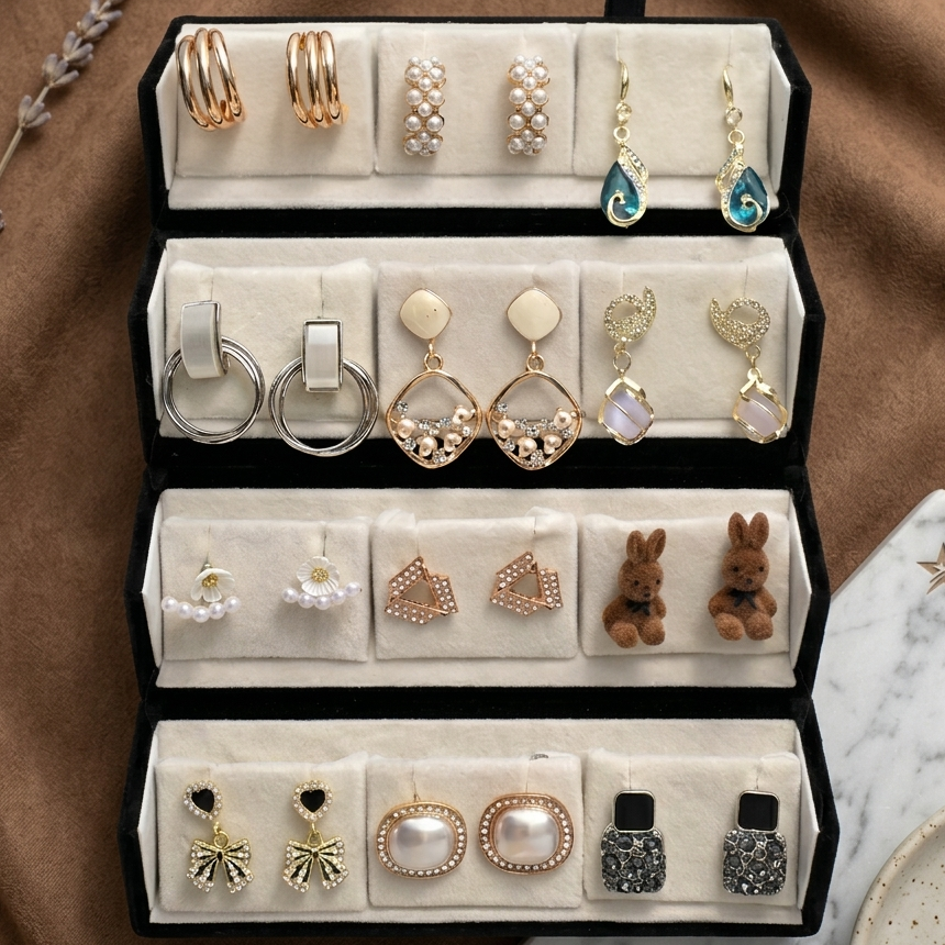 Elegant Mixed Style Stud & Drop Earrings Set (Anti Tarnish)