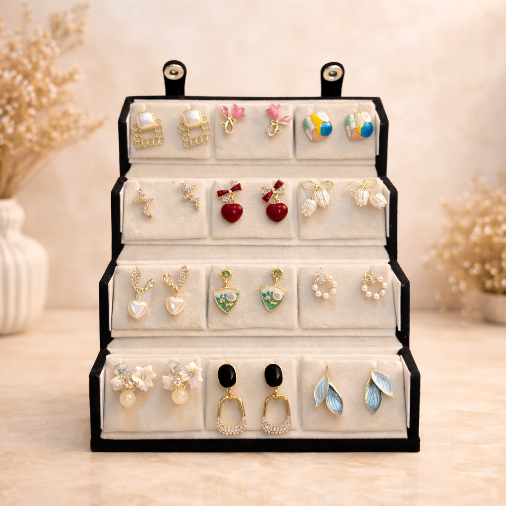 Set of 12 Korean Earrings with Black Jewellery Box