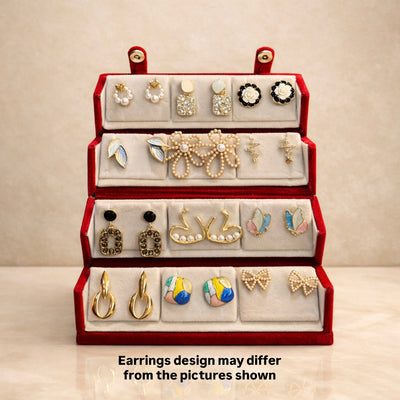 Set of 12 Korean Earrings with Black Jewellery Box