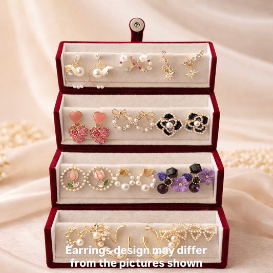 Set of 12 Korean Earrings with Black Jewellery Box