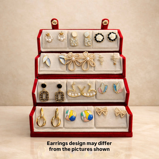 Set of 12 Korean Earrings with Black Jewellery Box