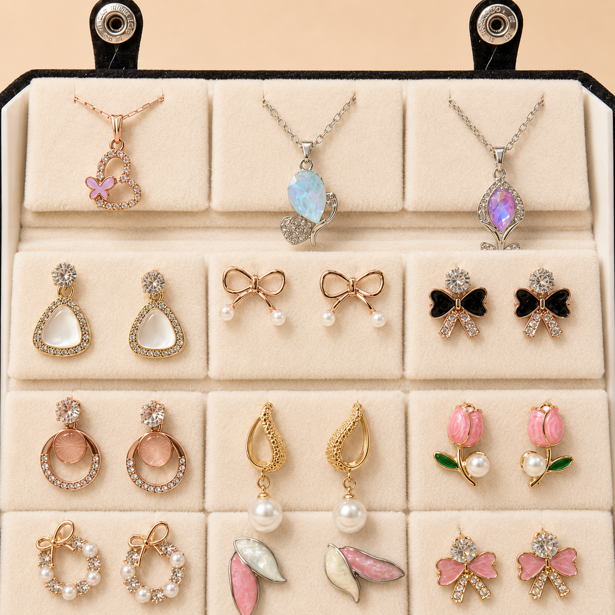 Set of 12 Stud Earrings with Pendants Box