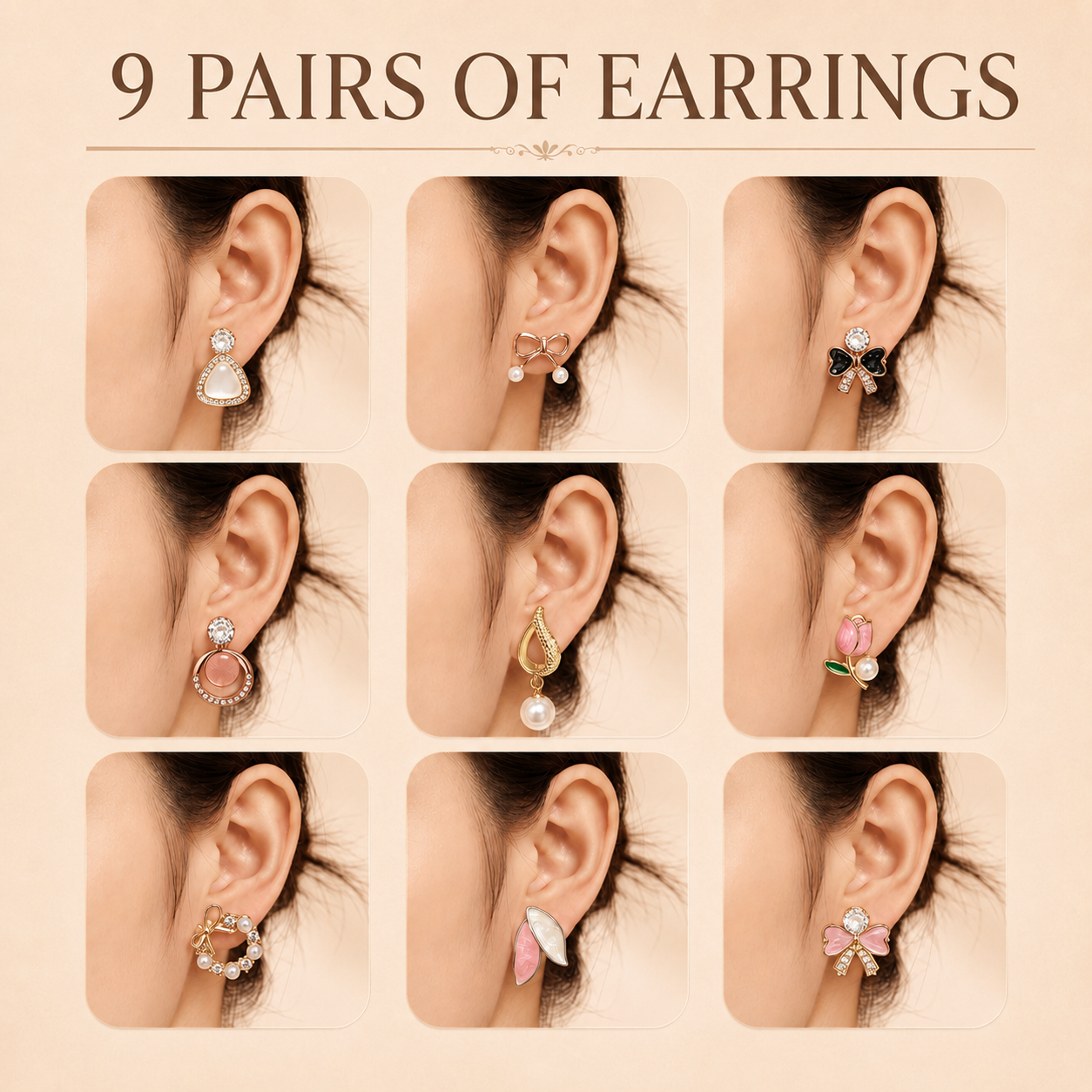Set of 12 Stud Earrings with Pendants Box