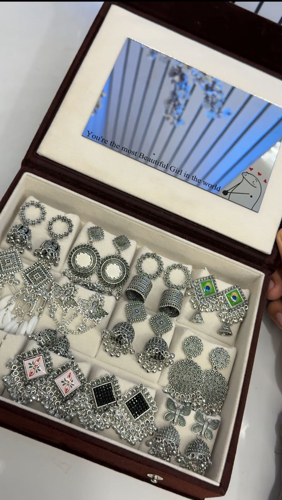 12 Pair Jhumka with Box & Mirror🪞✨