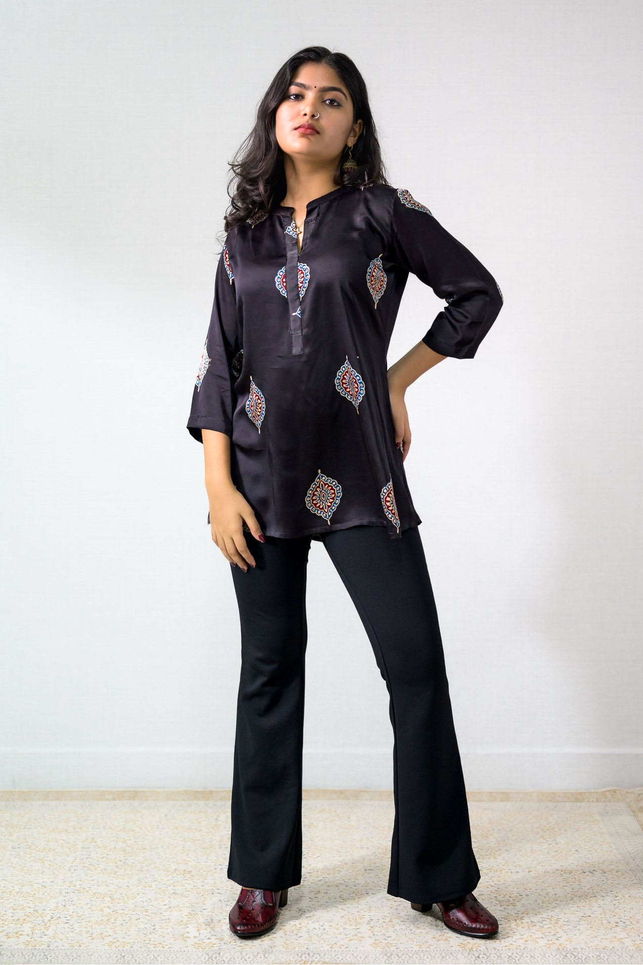 Black Pihu Blooms Modal Short top Pants (Buy 1 Get 1 Free)