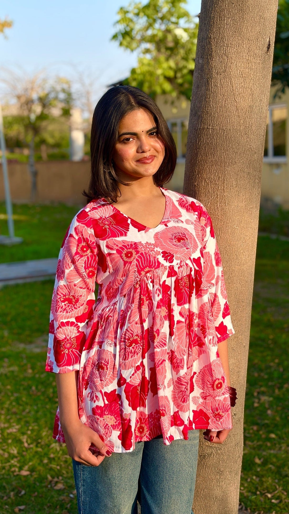 Bloom in Style – Pink Floral Gathered Top (Buy 1 Get 1 Free)