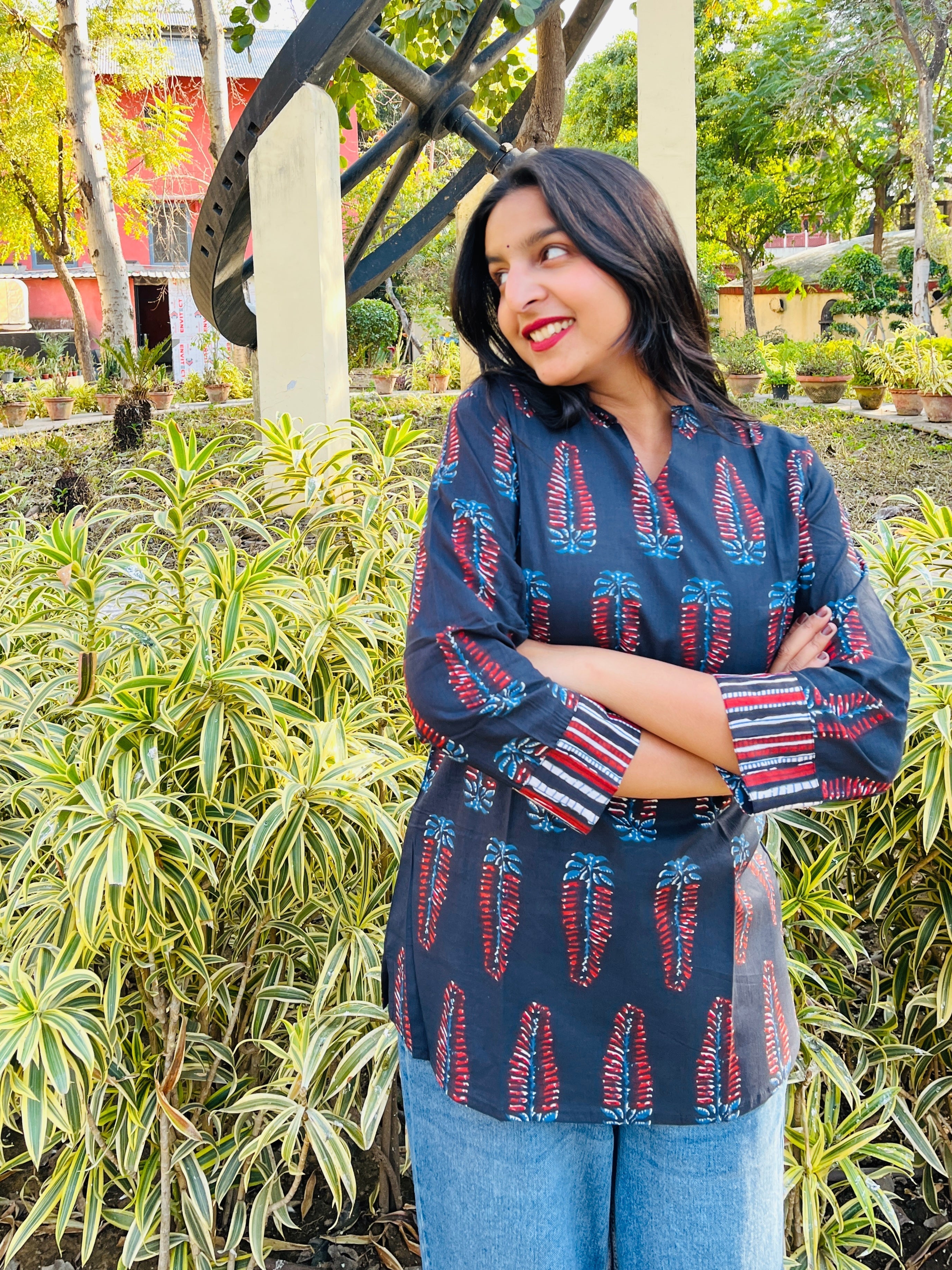 Black Printed Cotton Top (Buy 1 Get 1 Free)