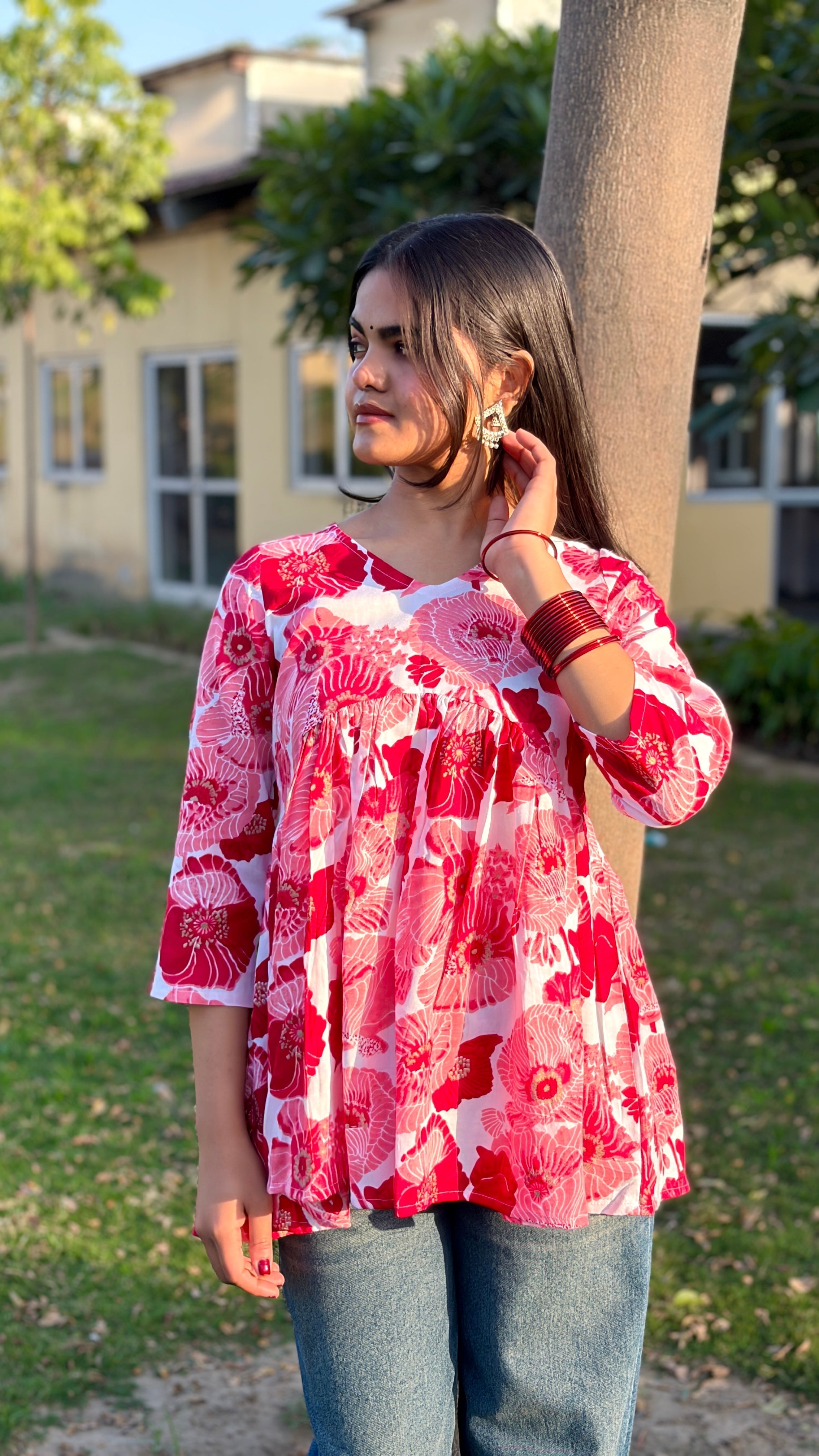 Bloom in Style – Pink Floral Gathered Top (Buy 1 Get 1 Free)