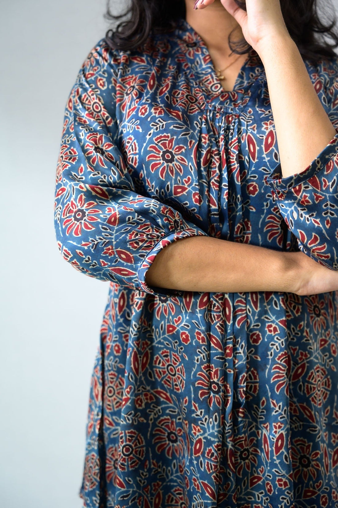 Blue Blooms Modal Ajrakh Short Top (Buy 1 Get 1 Free)