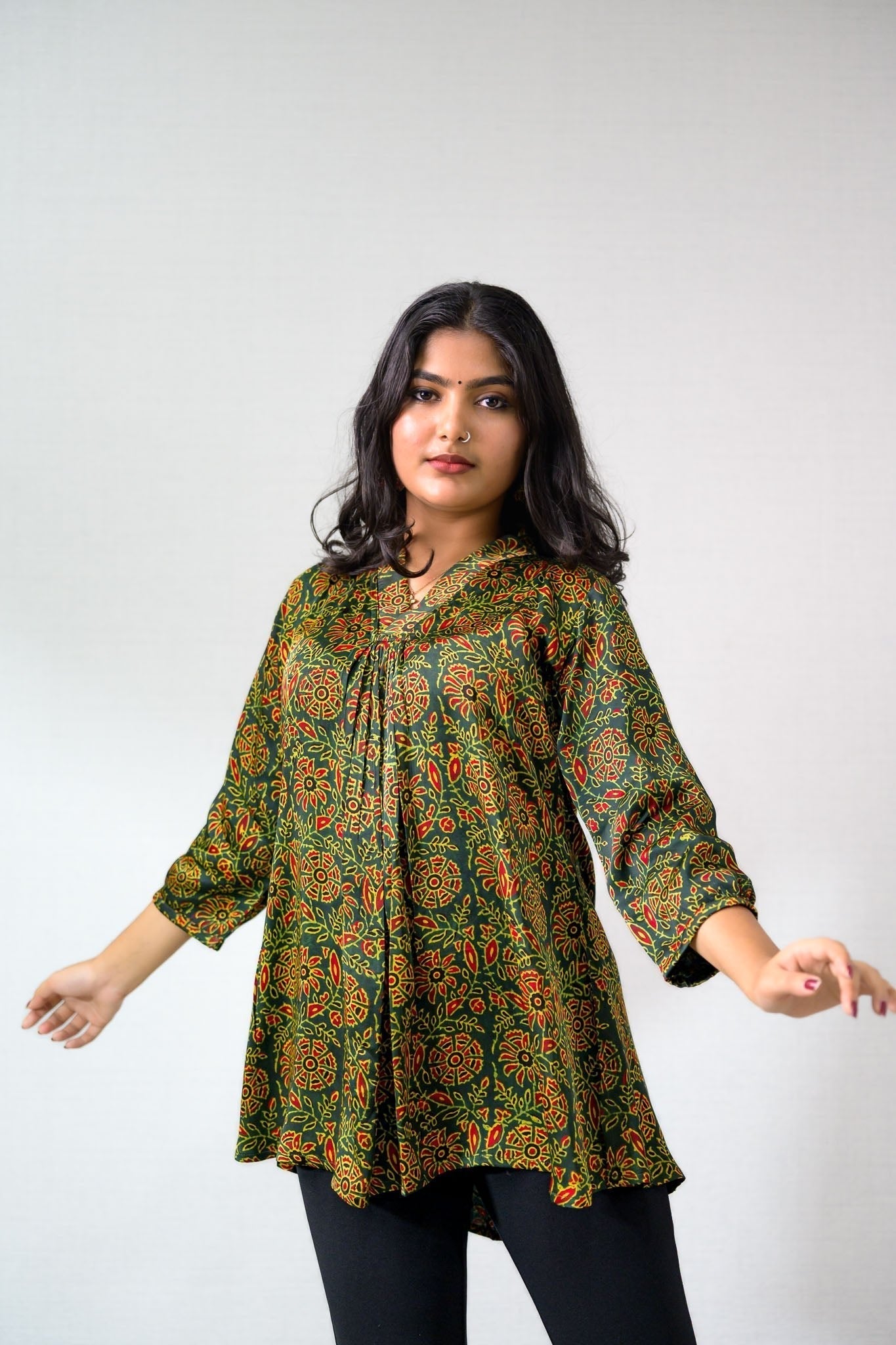 Peach Handblock Cotton Shirt Kurti (Buy 1 Get 1 Free)
