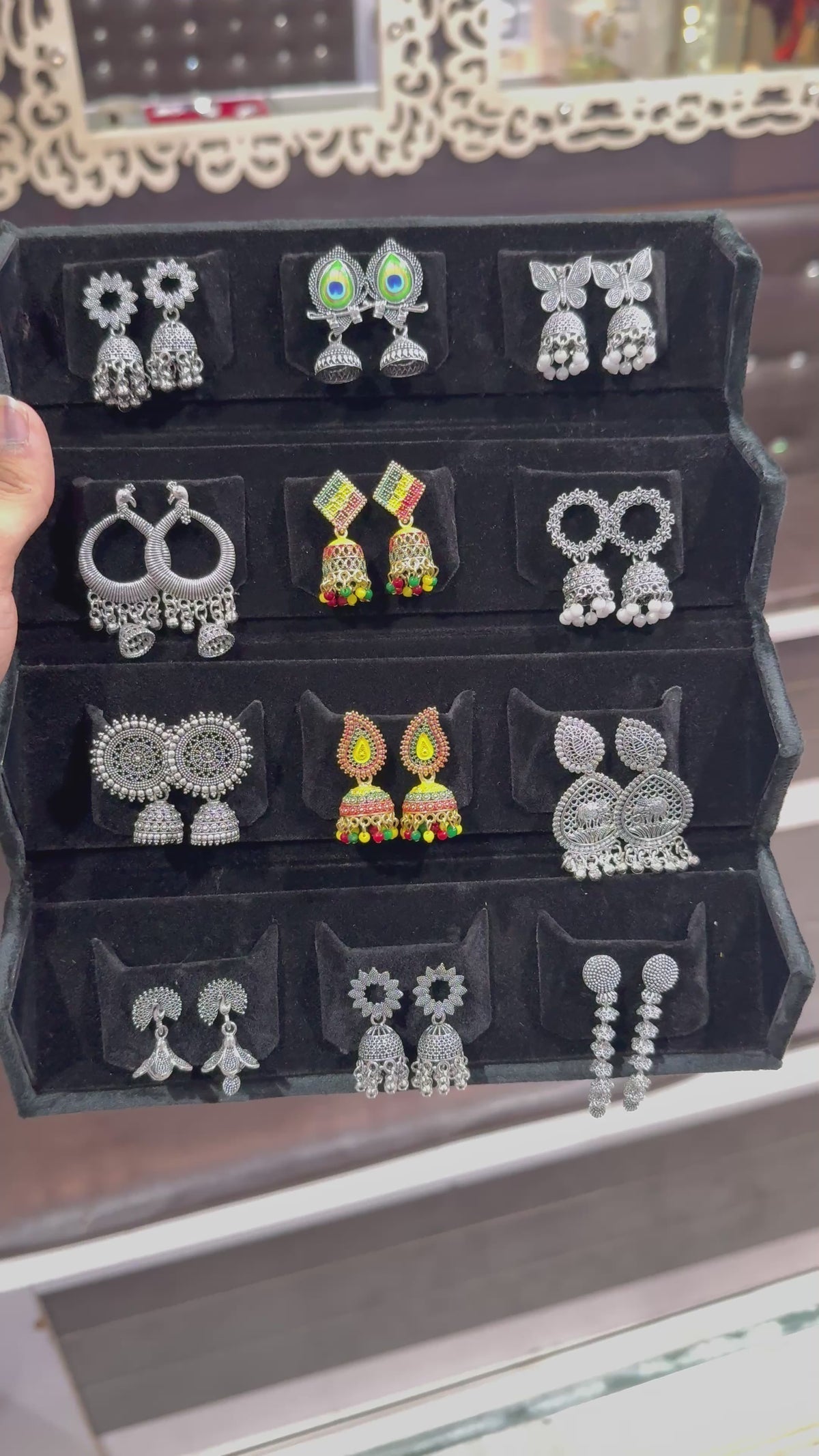 16-in-1 Oxidised Jhumka Earrings Set | Trending Combo Box for Girls & Women